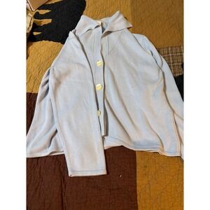 J. Jill Light Blue Silk Cotton Blend Collared Button Front Cardigan Sweater L